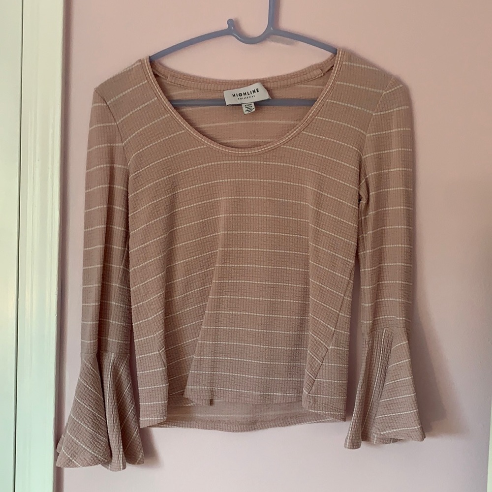 Women’s pink striped bell sleeve top